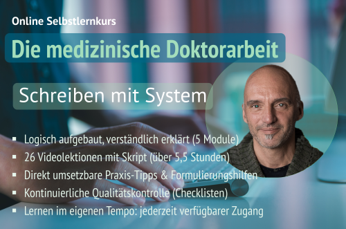 Features eines neuen Online-Selbstlernkurses zum Schreiben einer Doktorarbeit im Fach Medizin.